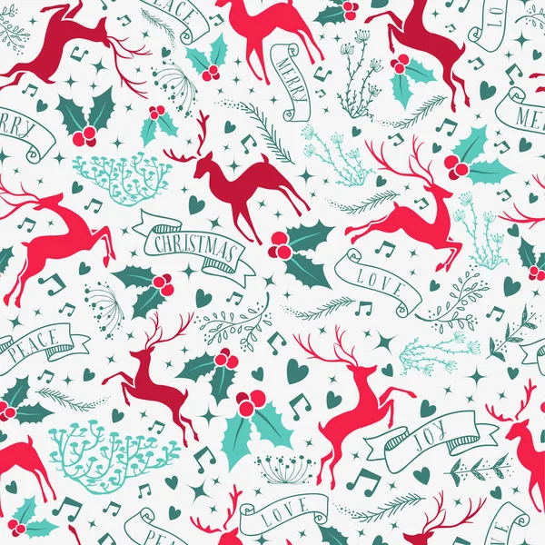 Retro christmas deer decoration seamless pattern
