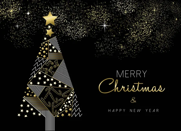 Jul och nyår guld dekoration träd — Stock vektor