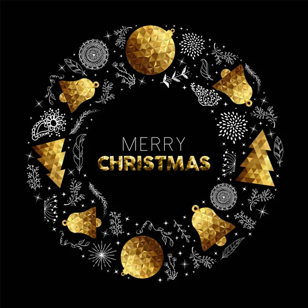 Zlatý veselé vánoční věnec dekorace card design — Stockový vektor