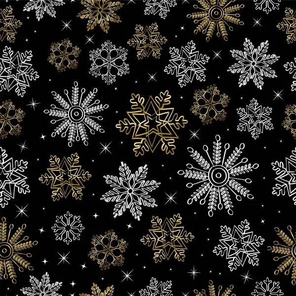 Patrón inconsútil de la temporada de Navidad invierno oro — Vector de stock