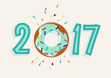 Mutlu yeni yıl 2017 donut yemek tebrik kartı