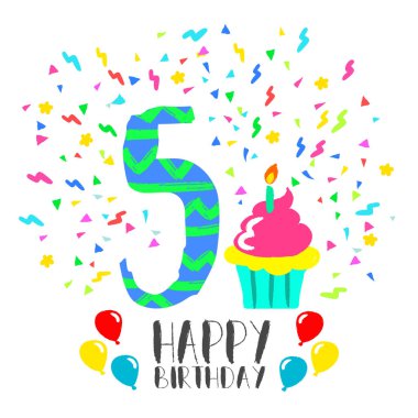 Doğum günü kartı 5 yıl çocuk eğlence için parti sanat