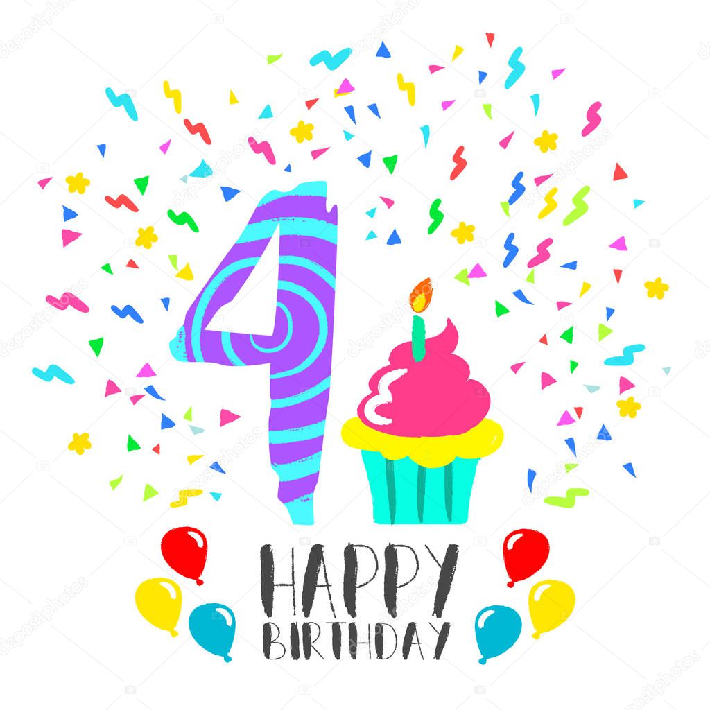 Happy Birthday card for 4 year kid fun party art — Stock Vector ...