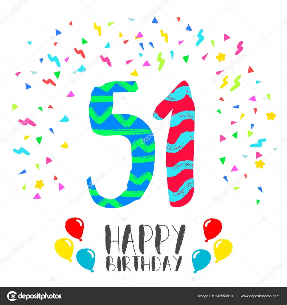Happy Birthday voor 51 jaar partij uitnodigingskaart — Stockvector