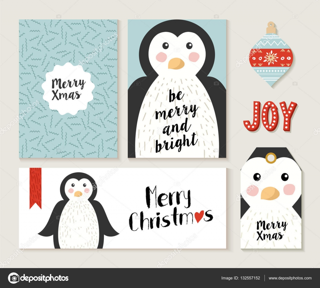 Merry Christmas Å¼yczeniami z cute pingwina retro projekty Zawiera wakacje tematyczne etykiety nagÅ‚³wek i dar Tagi Eps10 wektor — Wektor od cienpies
