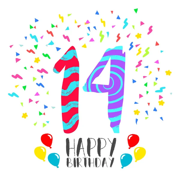 Grattis på födelsedagen för 14 år party inbjudningskort — Stock vektor