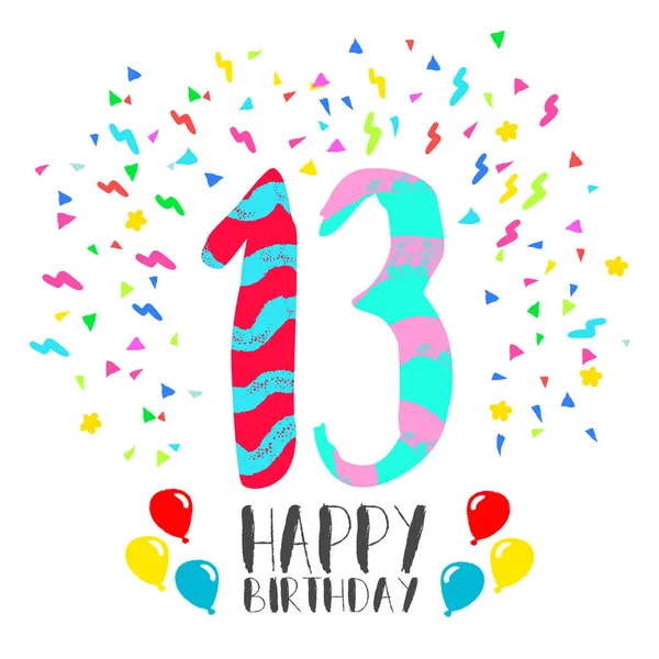 Happy Birthday voor 13 jaar partij uitnodigingskaart — Stockvector