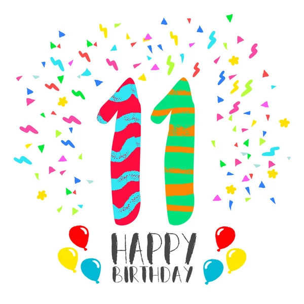 Χαρούμενα γενέθλια για 11 ετών κόμμα προσκλητηρίου — Διανυσματικό Αρχείο