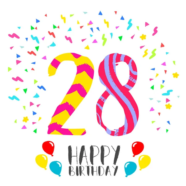 Joyeux anniversaire pour la carte d'invitation de fête de 28 ans — Image vectorielle