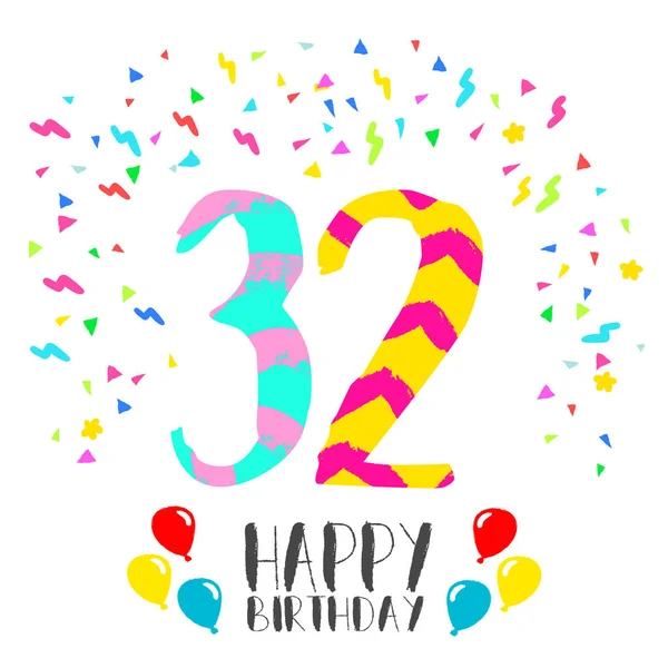 Happy Birthday voor 32 jaar partij uitnodigingskaart — Stockvector