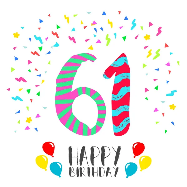 Buon compleanno per 61 anno partito invito card — Vettoriale Stock