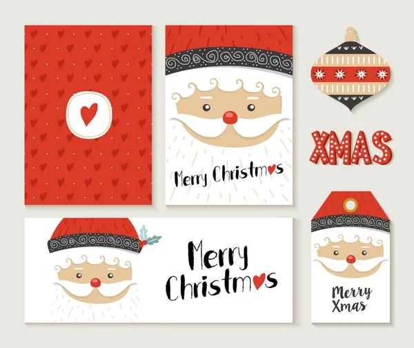 Feliz Navidad Santa Claus tarjeta y etiqueta conjunto — Vector de stock