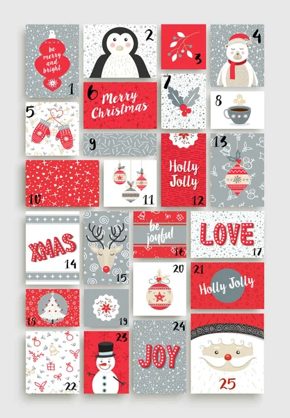 Cute Merry Christmas advent calendar for holiday — Stock Vector