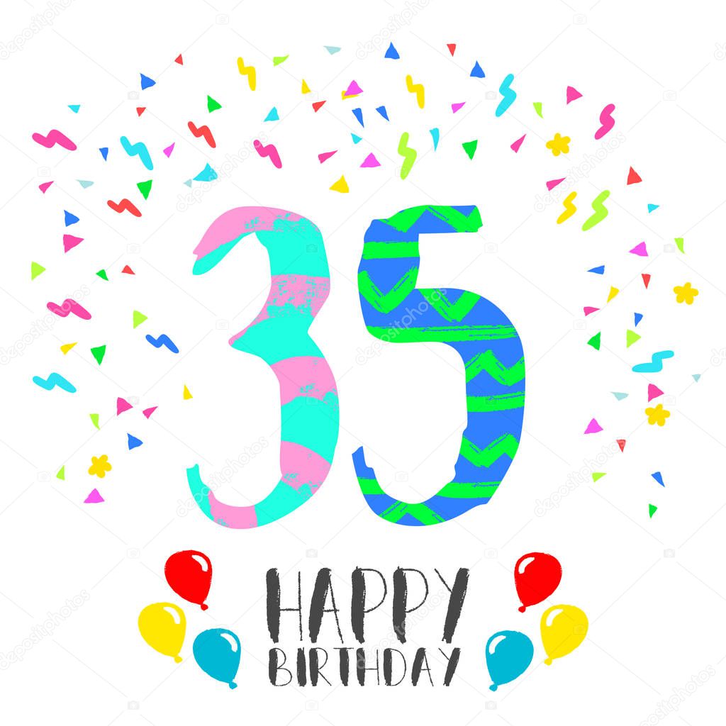 Happy Birthday for 35 year party invitation card — Stock Vector