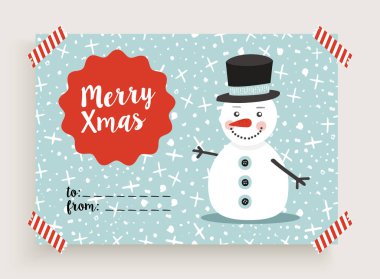 Neşeli Noel retro kardan adam kartı şablonu