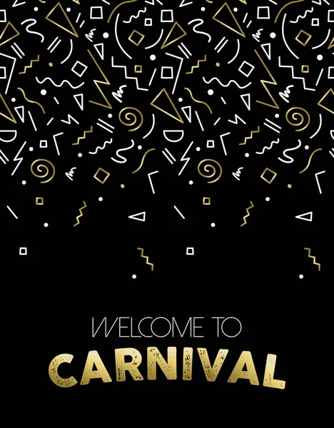 Welkom bij carnaval gouden partij sjabloonontwerp — Stockvector