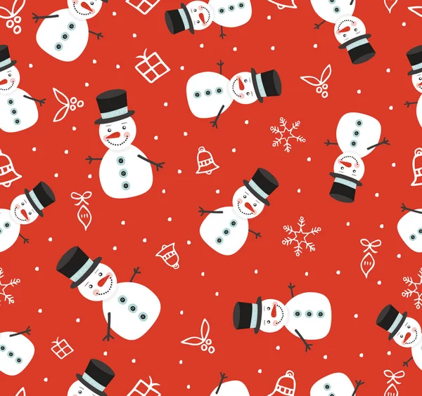 Feliz Natal bonito boneco de neve sem costura padrão — Vetor de Stock