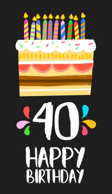 Happy Birthday card 40 forty year cake clipart