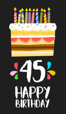 Happy Birthday card 45 forty five year cake clipart