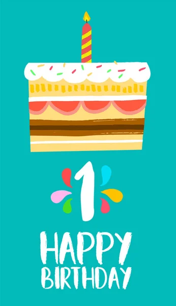 Happy Birthday card for 1 one year fun party cake — Stock Vector