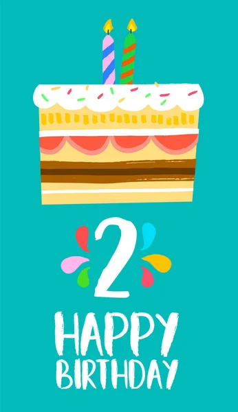 Buon compleanno biglietto per 2 due anni di divertimento torta del partito — Vettoriale Stock