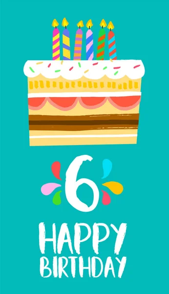 Tarjeta de pastel de cumpleaños feliz para 6 fiesta de seis años — Vector de stock