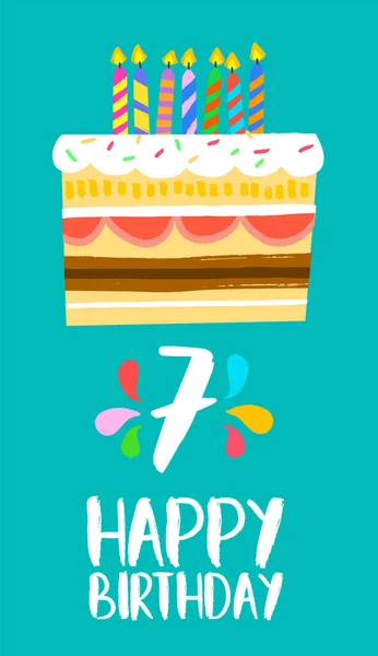 Tarjeta de pastel de cumpleaños feliz para 7 fiesta de siete años — Vector de stock
