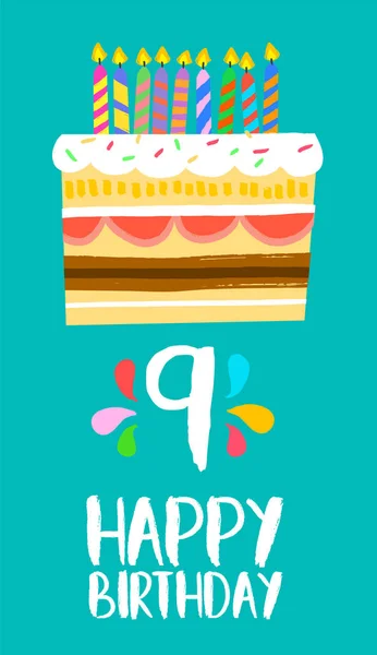 Happy Birthday cake card for 9 nine year party — Stock Vector