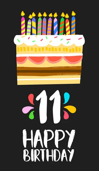 Tarjeta de pastel de cumpleaños feliz para 11 fiesta de once años — Vector de stock