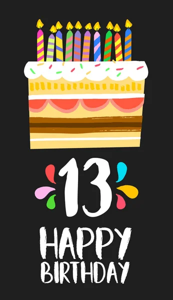 Feliz cumpleaños pastel tarjeta 13 fiesta de trece años — Vector de stock