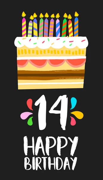 Happy Birthday cake kaart 14 veertien jaar partij — Stockvector