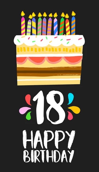 Ευτυχισμένος κέικ γενεθλίων κάρτα 18 δεκαοκτώ χρόνια κόμμα — Διανυσματικό Αρχείο