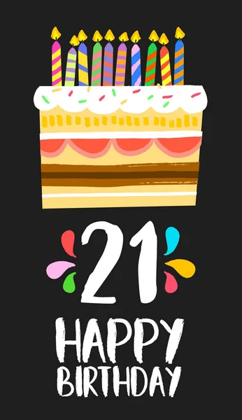 Feliz aniversário bolo cartão 21 vinte e um ano de festa —  Vetores de Stock