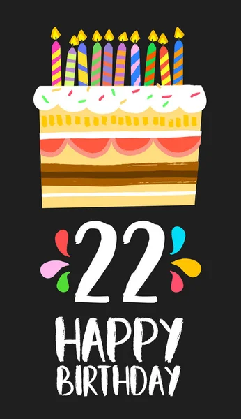 Ευτυχισμένος κέικ γενεθλίων κάρτα 20 κόμμα είκοσι δύο ετών — Διανυσματικό Αρχείο