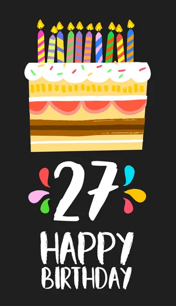 Carte d'anniversaire 27 27 gâteau de sept ans — Image vectorielle