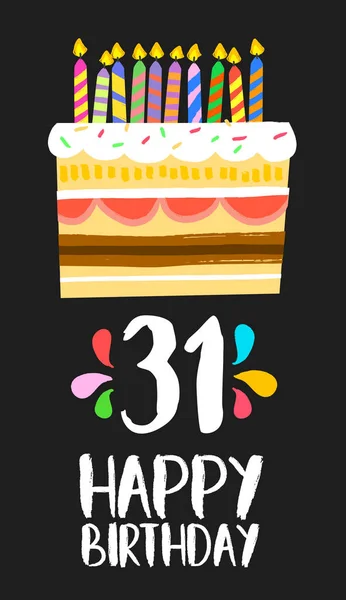 Lycklig födelsedag kort 31 trettio en år tårta — Stock vektor