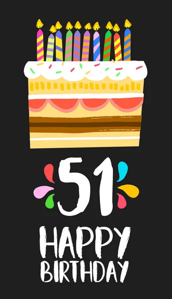 Feliz cumpleaños tarjeta 51 cincuenta y un año pastel — Vector de stock