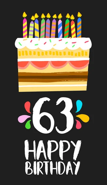 Feliz cumpleaños tarjeta 63 sesenta y tres años pastel — Vector de stock