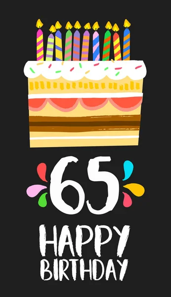 Feliz cumpleaños tarjeta 65 sesenta y cinco años pastel — Vector de stock