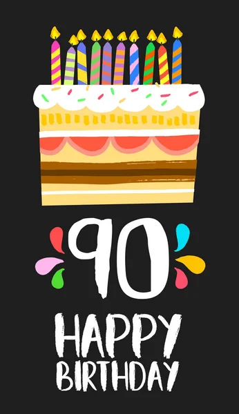 Tarjeta de pastel de cumpleaños feliz para 90 fiesta de noventa años — Archivo Imágenes Vectoriales