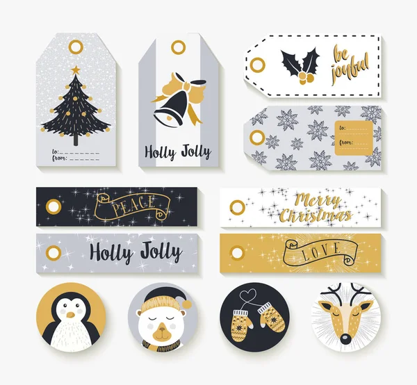 Christmas set of vintage animal labels and tags — Stock Vector