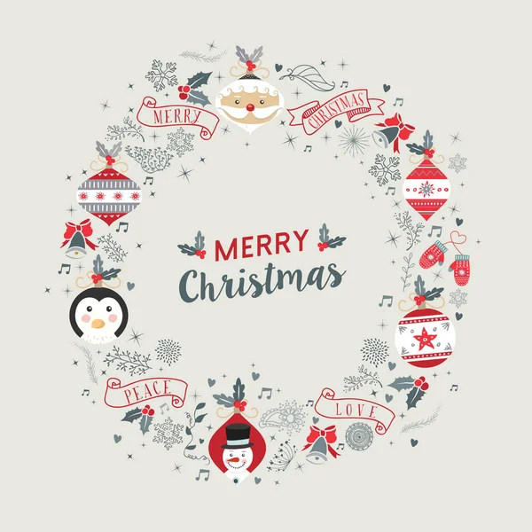 Joyeux Noël vintage couronne cadre décoration — Image vectorielle