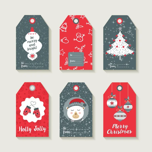 Set de etiquetas y etiquetas navideñas para regalos navideños — Archivo Imágenes Vectoriales