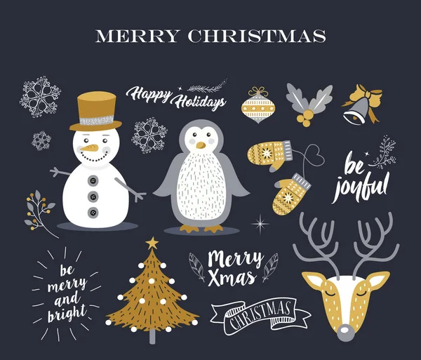 Merry Christmas cute decoration elements retro set — Stock Vector