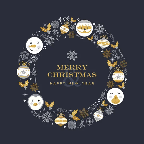 メリー クリスマスと新年かわいいビンテージ フレーム — ストックベクタ