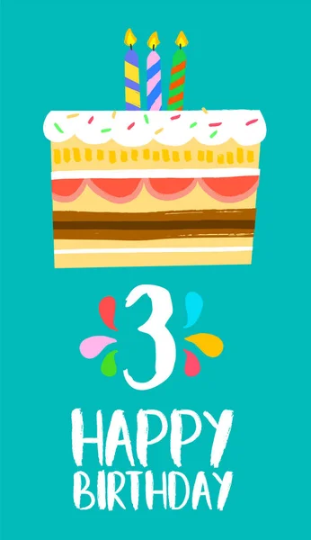 Happy Birthday cake card for 3 three year party — Stock Vector
