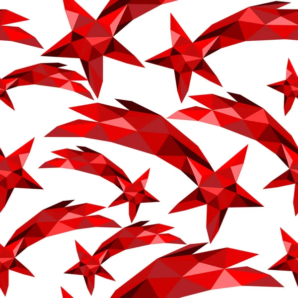 Estrella fugaz patrón inconsútil rojo baja poli Navidad — Vector de stock