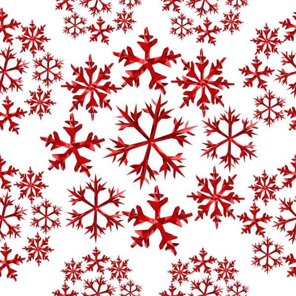 Invierno copo de nieve rojo bajo poli patrón sin costuras — Vector de stock