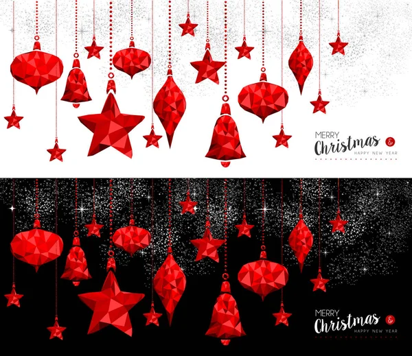 Kerstmis en Nieuwjaar rode sieraad bauble banners — Stockvector