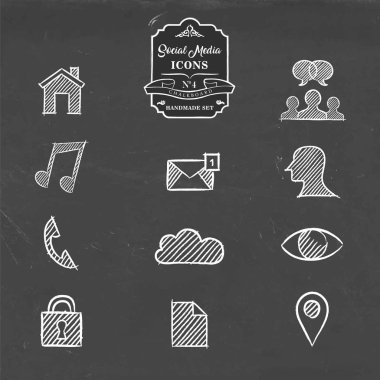 Ağ sosyal ortamı el yapımı kroki Icon set